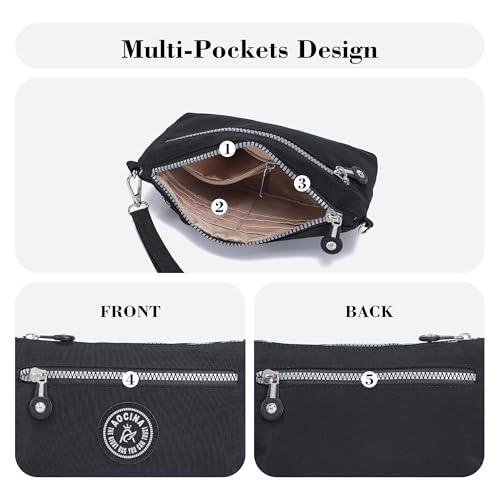 Small Wristlet Wallets for Women Nylon RFID Cross body bag - color: Black