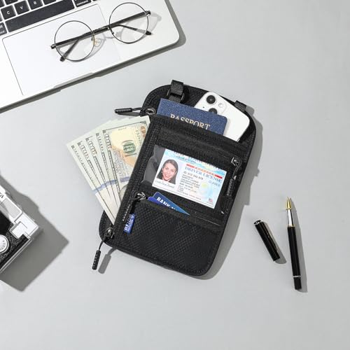 Neck Wallet,Travel for Passport Holder Neck Pouch Wallet RFID Blocking Men Women with Adjustable Neck Strap - color: A-Black