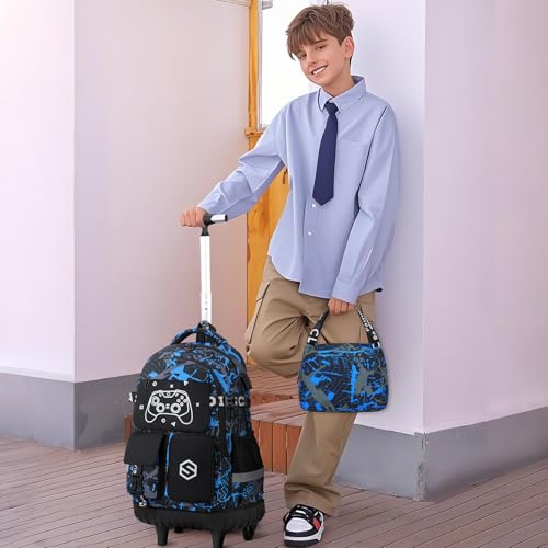Scothen Cool Luminous Rolling Backpack for Boys with Lunch Bag Pencil Pouch - color: Blue