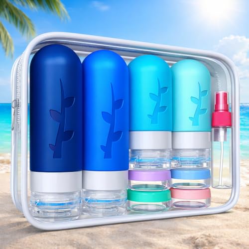 Tocelffe 18pack Travel Bottles for Toiletries,TSA Approved Silicone Travel Containers jar for Toiletries,Leak Proof Refillable Liqus Shampoo And Conditioner Essentials toiletry - color: Blue