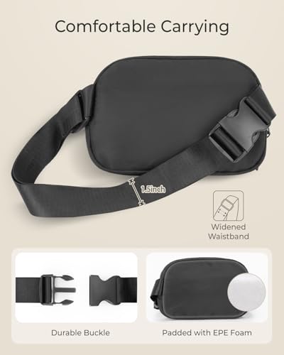 Fanny Packs for Women Crossbody Belt Bags, Waist Pack with Adjustable Strap - color: Black, size: Single Layer