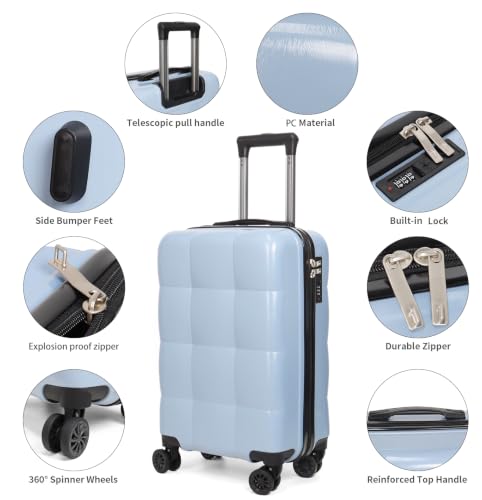 Luggage Sets, 3 Piece Durable Suitcase Set with Spinner Wheels, 3 Pcs Hard Shell Lightweight Luggage, Large Checked Travel Suitcases, 20/24/28 Inch Blue - color: Blue