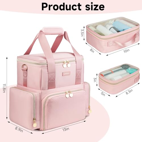 Extra Large Makeup Bag,4 in 1 Cosmetic Storage Organizer Travel Case with 3 Detachable Pouches and Dividers,Pink - color: Pink01