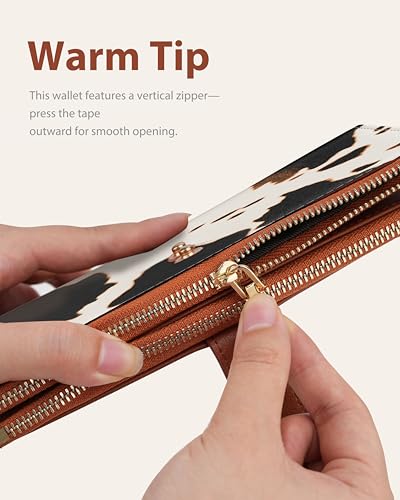 Cow Women's Slim Wallet,Thin RFID Card Holder with Zipper Pocket - color: Brown Cow, size: Bifold