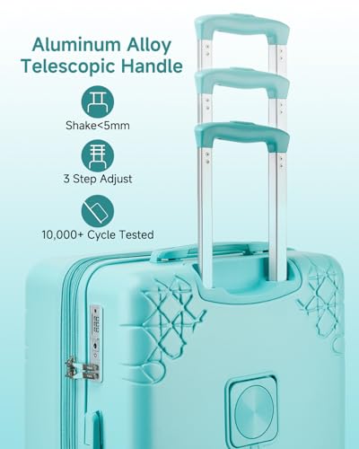 Somago Expandable Carry On luggage with Shock-Absorbing Braking Spinner Wheels Moon Star Design Hard Shell Suitcase with Cupholder TSA Lock (Robin Egg Blue,Expandable 20 Inch) - color: Robin Egg Blue, size: Expandable 1-Piece(20)