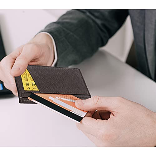 Unaone Slim Minimalist Wallet - Premium Leather Wallets - color: Coffee Brown