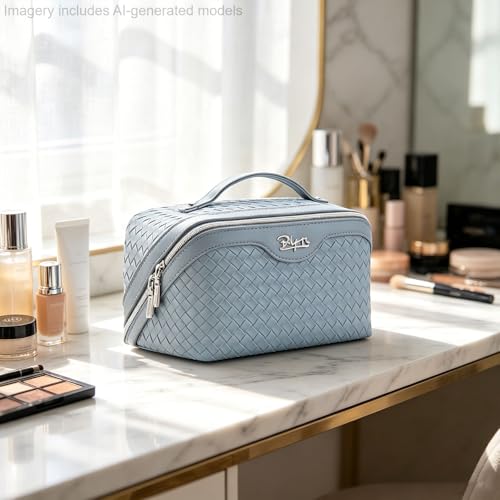BOYATU Travel Makeup Bag Cosmetic Bags for Women: 3 Pcs Set Make up Bag - color: L05 Light Blue