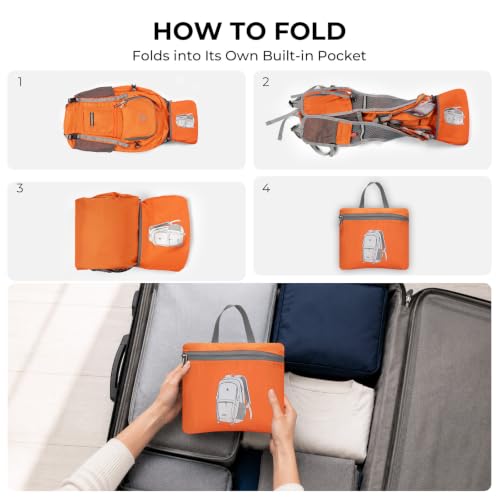 20L Small Hiking Backpack for Women Men,Lightweight Packable Travel Daypack - color: Orange