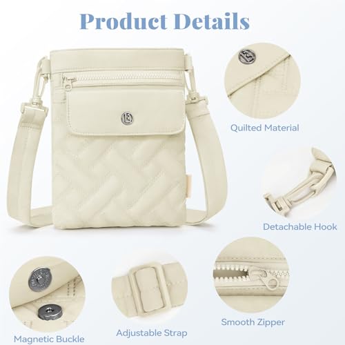 Crossbody Bags for Women, Puffer Shoulder Cell Phone Purse - color: A02-off White