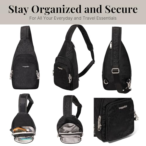 Baggallini Securtex Anti-Theft Daytripper Sling - color: Black Cheetah Emboss