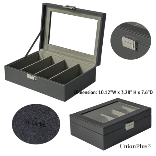 UnionPlus Vegan Leather Multi-Slots Sunglasses Eyeglasses Organizer - color: Taiga Dark Grey, size: 4-Slots
