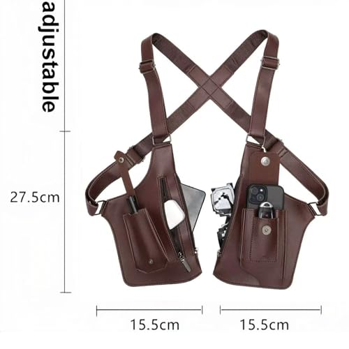 Tactical Double Shoulder Armpit Bag,Anti-Pickpocket Hidden Strap Wallet,Adjustable Leather Armor Crossbody Pack Multi-Pocket (Brown) - color: Brown