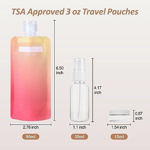 PACKISM 27 Pack Travel Pouches for Toiletries - 90ml 3 oz Liquid Containers - color: 27pcs, Gradient Purple/Gradient Cherry Yellow, style: Urban & Leisure Travel