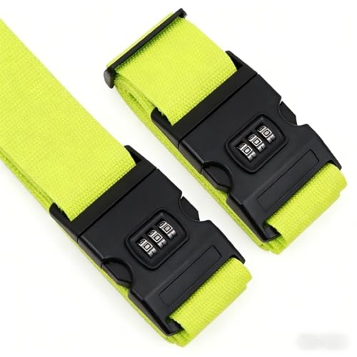 2-Pack Bright Green Luggage Strap with Combination Lock – 174cm Adjustable Travel Belt for Suitcases, Durable Nylon TSA-Friendly Baggage Security Strap