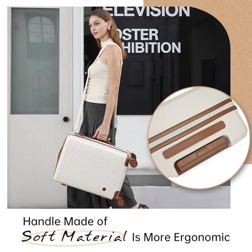 Hulsin 20 Inch Carry-On Luggage 22x14x9 Airline Approved, Hardside Suitcase - color: White