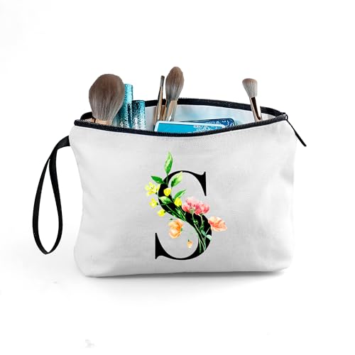 A-Z Personalized Bridesmaid Gifts, Initial Makeup Bag with Mirror, S - color: White, style: S