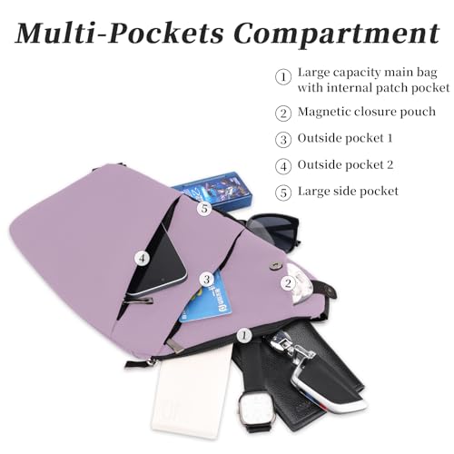 Anti Theft Crossbody Travel Bag - Multi-pocket Shoulder Bag with Adjustable Strap,Slim Sling Bag for Women Men - color: Lavender-left Shoulder