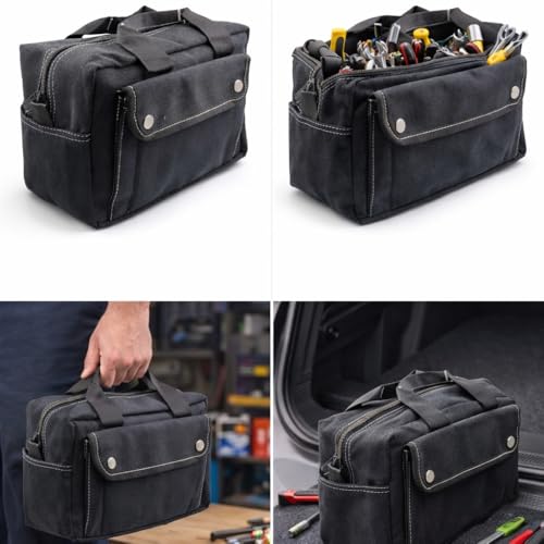Buyohlic's Canvas All Purpose Duffle Bag Military Style, Water-Resistant, Adjustable Strap, Fully Lined, Double Zipper Closure, heavy Duty (Black) - color: Black