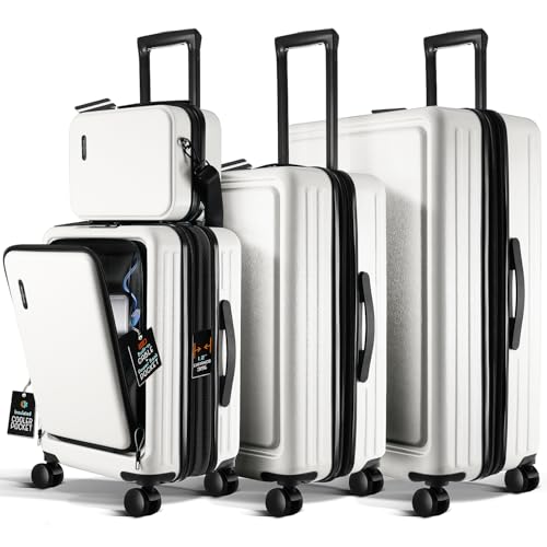 TRAVELARIM White Hardshell Luggage Sets 4 Piece, Durable Suitcase Set, Travel Luggage Set with Integrated TSA Lock, 360° Spinner Wheels, Expandable Medium and Large Checked Suitcase, 20/24/28 Inch - color: White