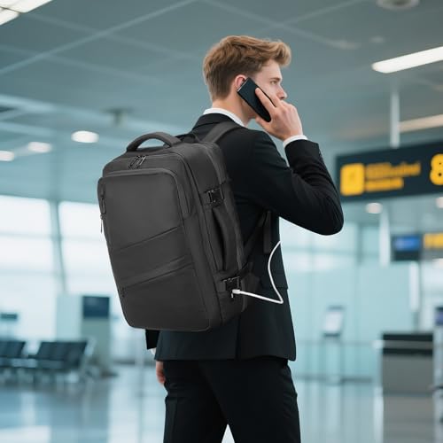 Travel Backpack,Expandable Carry on Daypack Personal Item Bag - color: Black