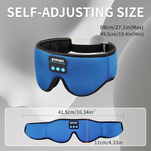 Bluetooth Sleep Mask Wireless Headphones 3D Bluetooth Eye Mask for Side Sleepers SYPVRY Blackout Eye Mask with Headphones Speaker for Airplane,Travel, Haze Blue - color: Haze Blue