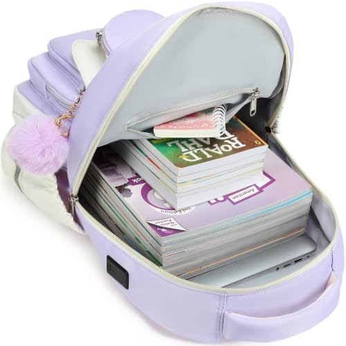 Hey Yoo Back to School Backpack for Girls Backpack with Lunch Box Kids Backpack for School Backpacks for Girls Teens Bookbag (Purple) - color: Purple
