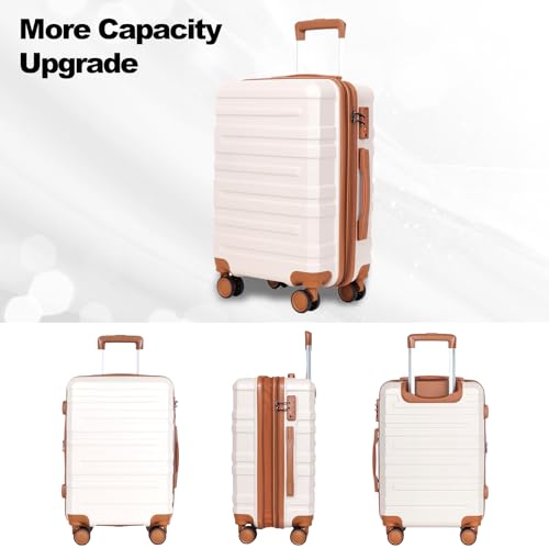 Expandable Luggage Sets 3 Piece ABS Lightweight Suitcase Sets - color: Beige