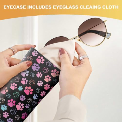 Soft Sunglasses Case for Women, PU Leather Squeeze Top Glasses Case - color: Multicolor Dog Paws