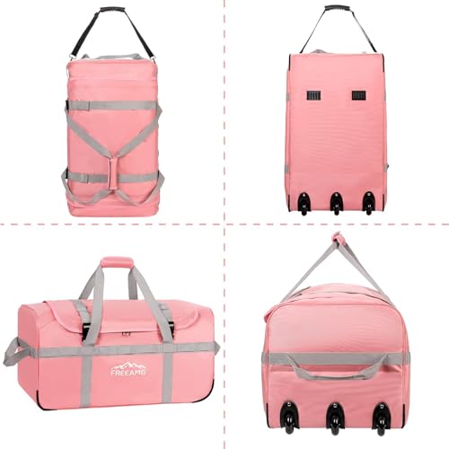 120L Foldable Rolling Duffel Bag with 3 Wheels and Handle (30 inch) - color: Pink