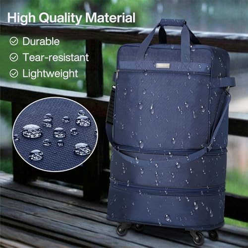 Hanke Suitcases with Wheels Expandable Foldable Luggage Bag Suitcase Collapsible Rolling Travel Bag Duffel Bag for Men Women Lightweight Suitcases without Telescoping Handle, Blue - color: Blue
