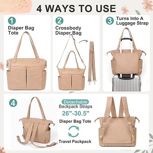 MOMINSIDE Diaper Bag Tote Convertible Diaper Bag Backpack Tote Leather - color: Camel