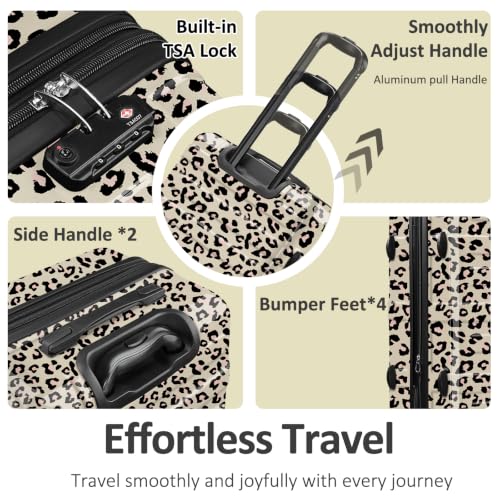 Luggage 2 Piece (20in/24in) Expandable Luggage with Spinner Wheels,Cheetah - color: Cheese Leopard, size: 2 Set (20/24In)