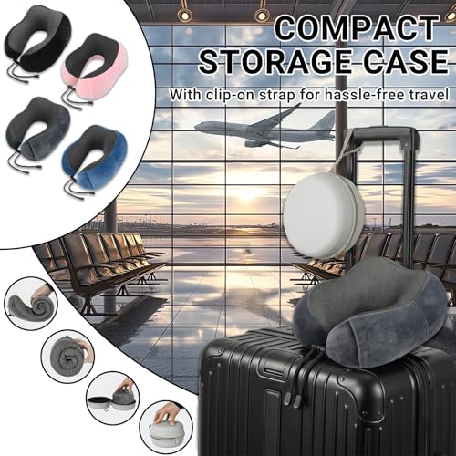 Travel Neck Pillow, 100% Memory Foam, U-Shaped with Storage Box, Dark Gray - color: Dark Gray