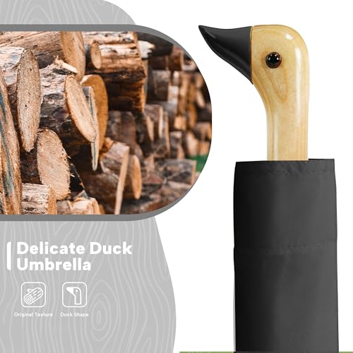 Cute Duck Umbrella Travel Size Compact Umbrella Rain Sun for Girls Gift - color: 04.Black