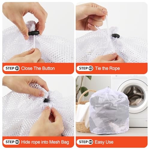 MADIKA 3 Pcs Heavy Duty XXL Mesh Laundry Bags, 20 Gallon, Drawstring, White - color: White, size: XX-Large + XX-Large + XX-Large