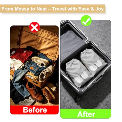 4 Pcs Shoe Bags for Travel with Clear TPU Window & Drawstring Closure - color: Grey