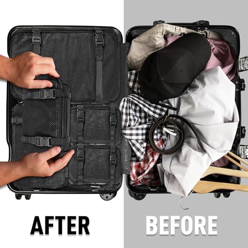 4 Set Tactical Packing Cubes ,Compressible Mesh Duffle Storage Bag,Portable Edc Molle Pouch Organizer. - color: BK