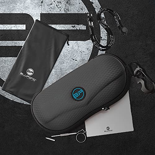 BLUPOND Sunglasses Case Semi Hard EVA Shell with Metal Hanging Hook Belt Clip Sun Glasses Storage - color: Black/Black