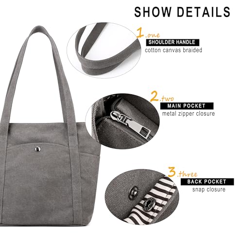 Light Canvas Shoulder Bag for Women Retro Bucket Tote - color: Gray