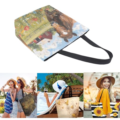 Chic Funny Cute Pattern Big Handle Extra Large Shoulder Tote Bag for Beach Travel Weekender Gym Grocery Shopping - style: Horse