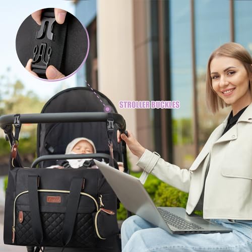 Tuwubi Diaper Bag Tote,Baby Diaper Bag with Pacifier Case - color: Black, size: Large