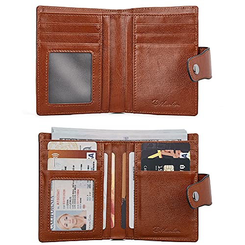 BOSTANTEN Leather Womens Wallet Small RFID Blocking Credit Card Holder - color: Beige with Brown