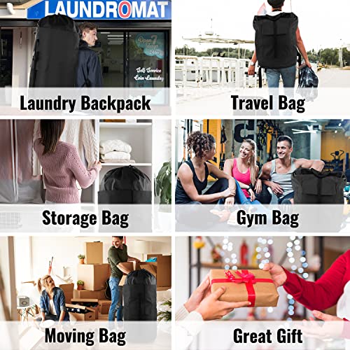Laundry Bag Backpack 125L Extra Large, Heavy Duty 900D Coated Oxford Fabric, 3 Pockets Durable Travel Laundry Bags with Soft Padded Shoulder Straps for College Dorm, Apartment, Laundromat (Black) - color: Black