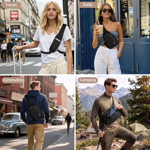 Crossbody Sling Bag, RFID Travel Hiking Sling Backpack, Compact EDC Bag - color: Black