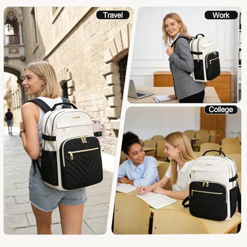 VANKEAN 18 Inch Laptop Backpack for Women Large Capacity - color: Beige-black, size: 18 Inch