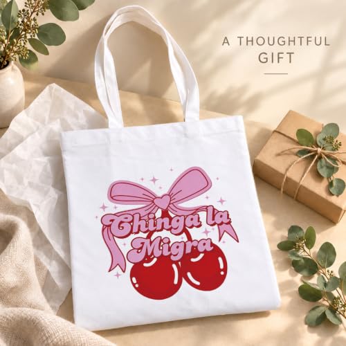 Funny Canvas Tote Bag, Reusable Playful Shoulder Bag, Whimsical Carryall for Shopping Commute Beach - color: Cherry