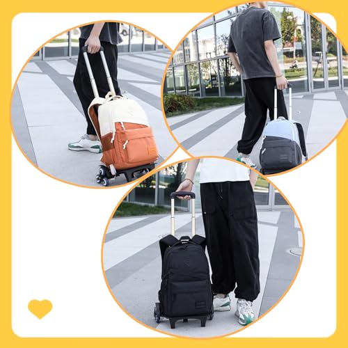 Mfikaryi Rolling Backpack, Kids Wheeled Backpack with 6 Wheels, Adjustable, Black - color: A-6 Wheels-black-b, size: 6 Wheels