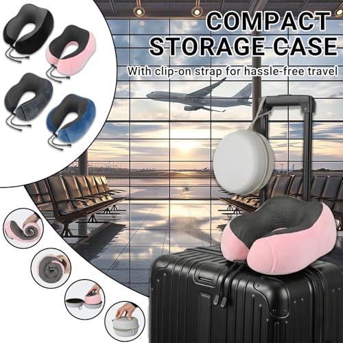 Travel Neck Pillow, 100% Memory Foam, U-Shaped with Storage Box, Pink - color: Pink