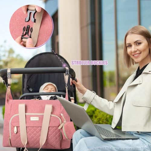 Tuwubi Diaper Bag Tote,Baby Diaper Bag with Pacifier Case - color: Pink, size: Large