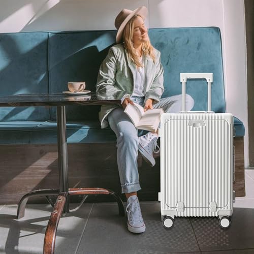 feilario PC Hardside Carry On Luggage, Aluminum Frame, TSA Lock, Cup Holder - color: A-Ivory White